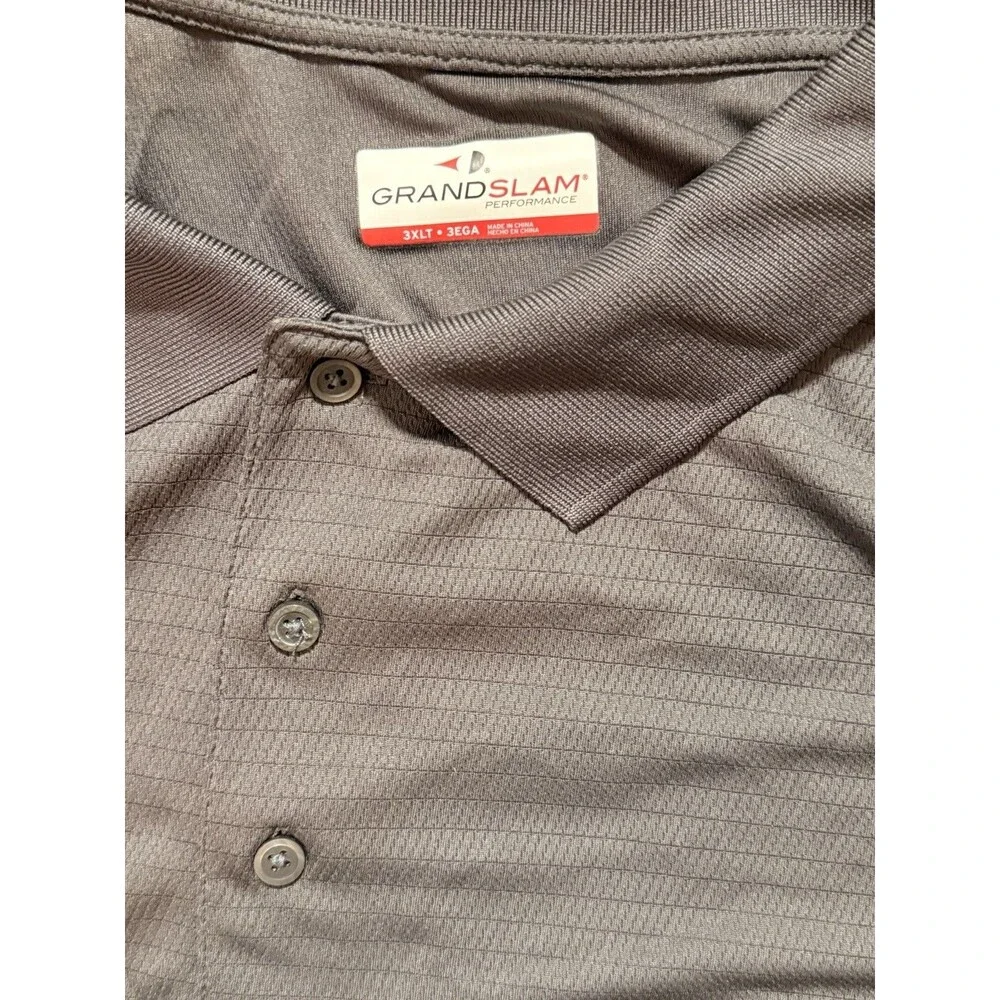Grand Slam Performance Gray Short Sleeve Polo Shirt 3XLT Big & Tall Collared - Picture 6 of 6